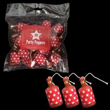 Pack of 20 Party Poppers - Red and White Stars